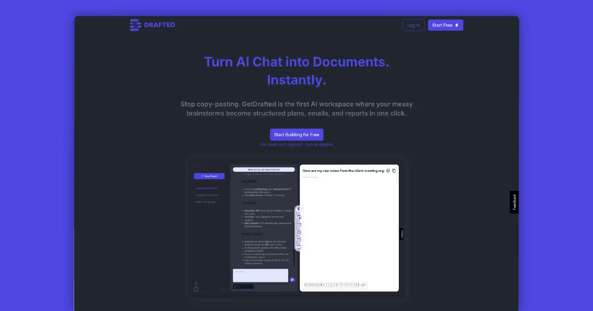 Turn AI Chat into Documents. Instantly. | GetDrafted.app