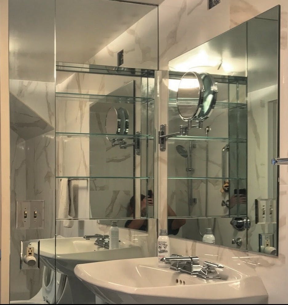 Mirrored Bathroom Niche Glass Shelves