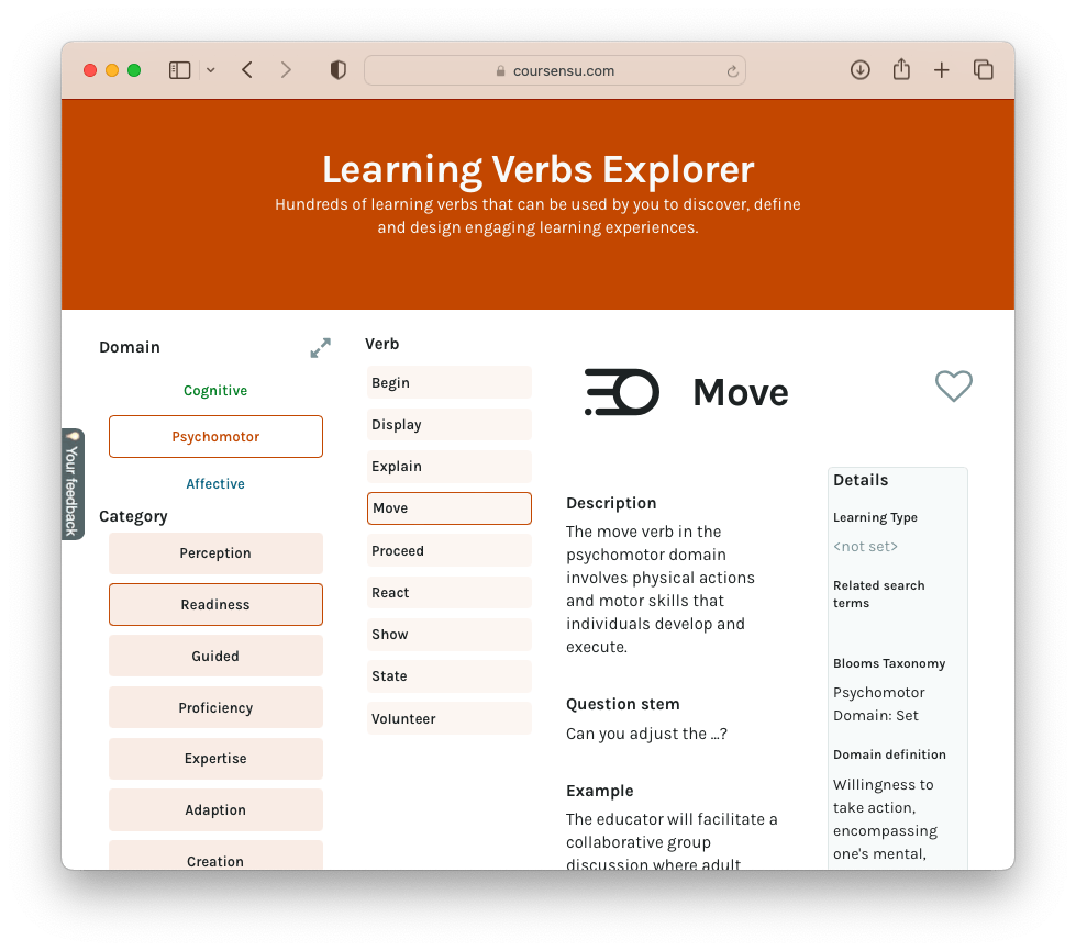  Coursensu Learning Verbs Explorer