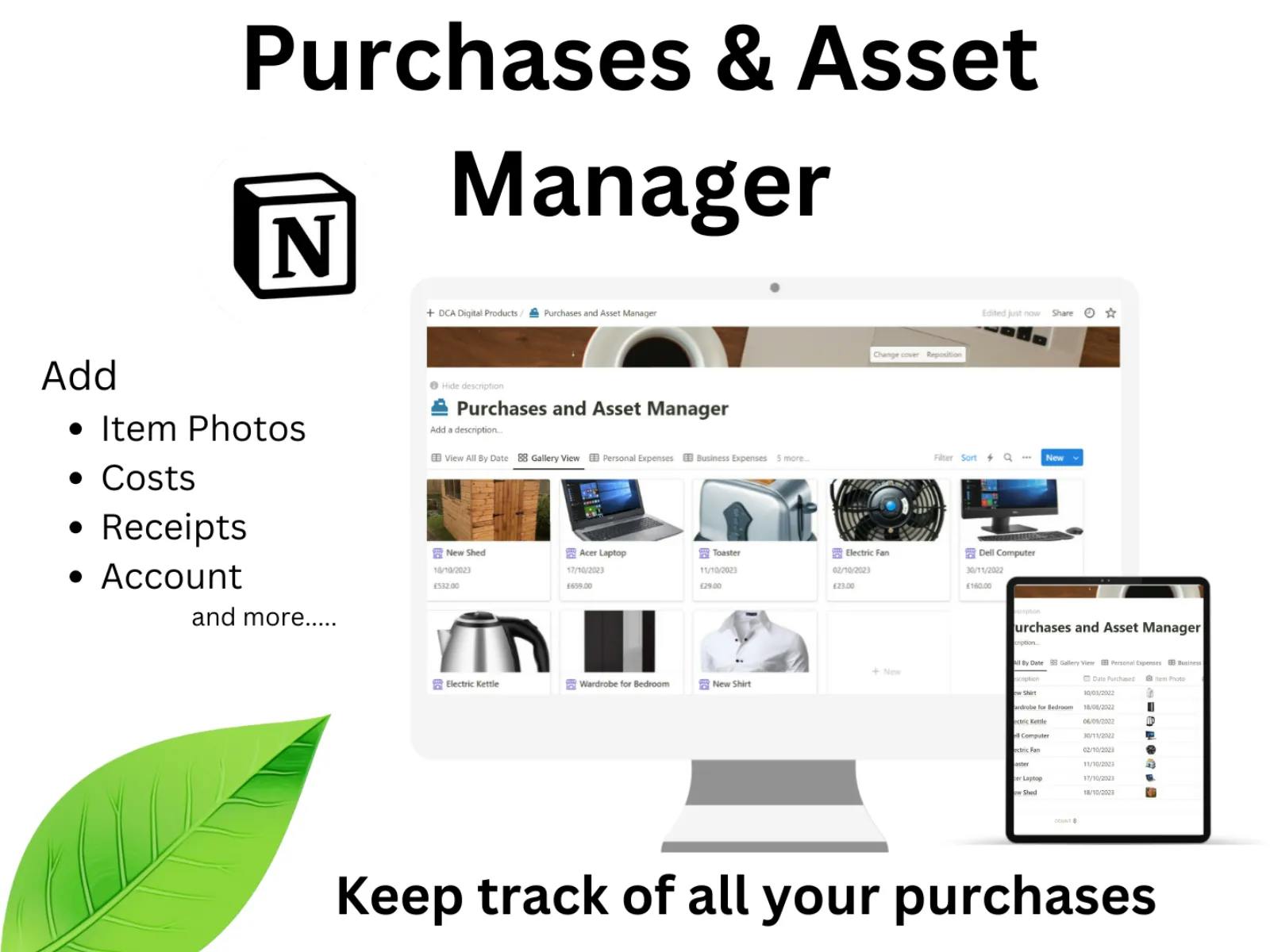 Purchases & Asset Manager — Buy & Sell Templates On Notion Insider