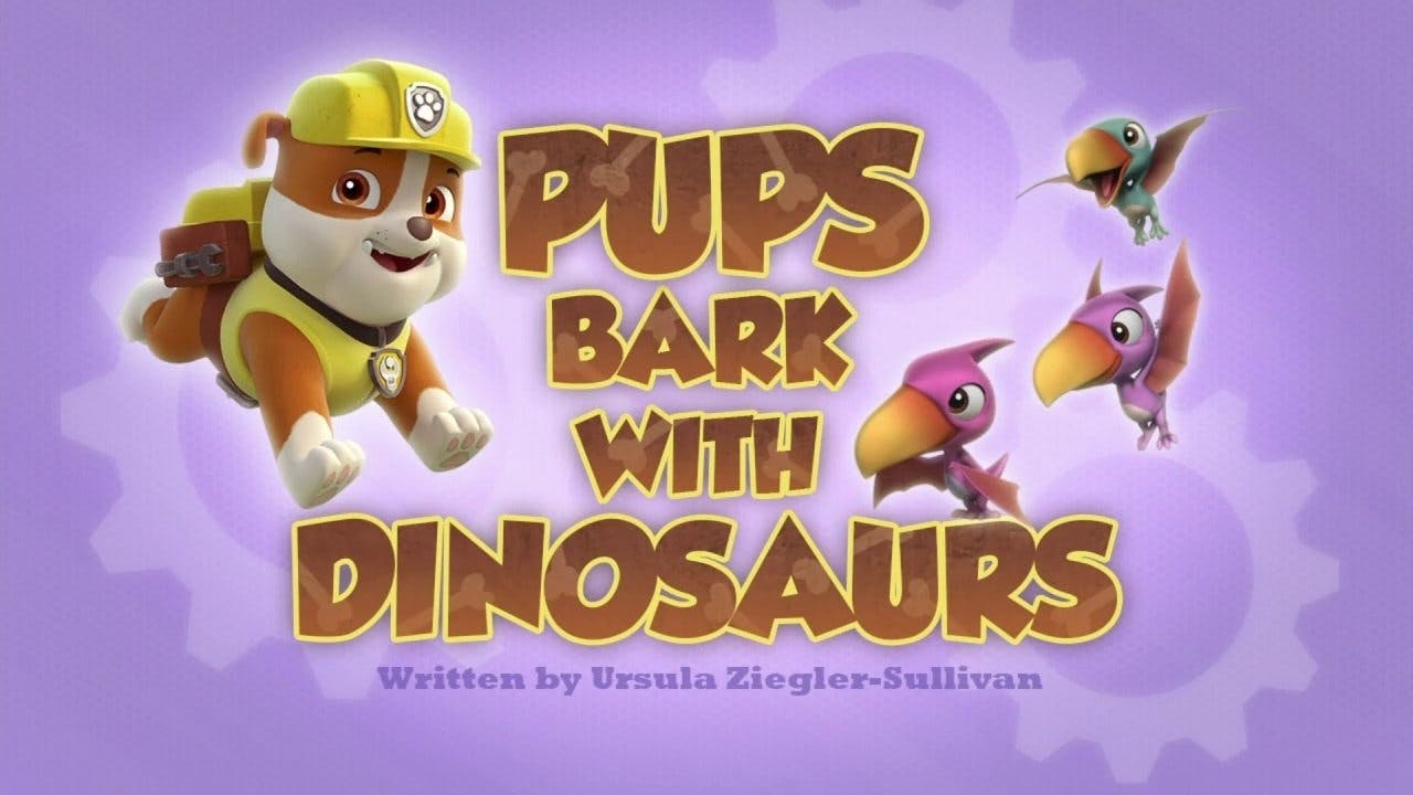 Os filhotes latem com os dinossauros