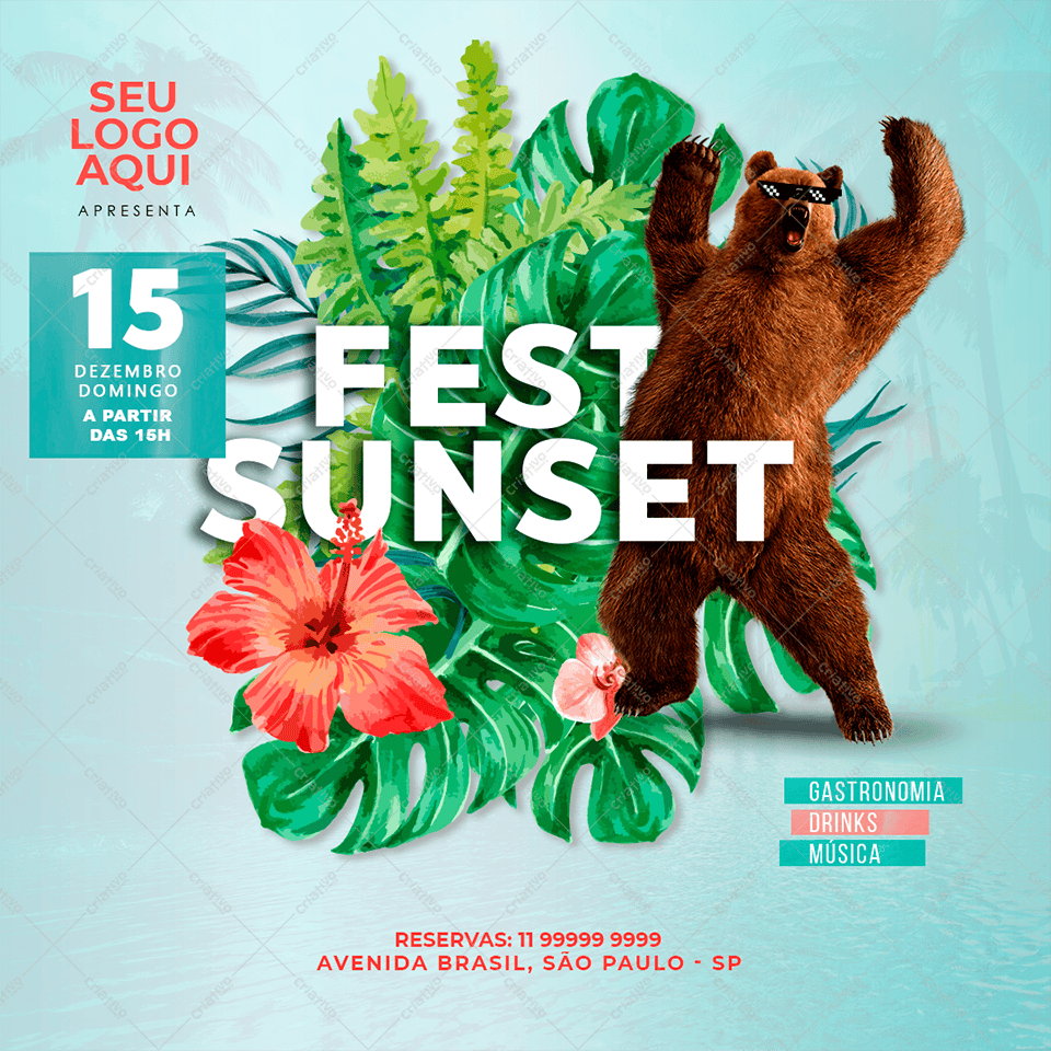 Flyer para Festa Sunset Tropical PSD Editável