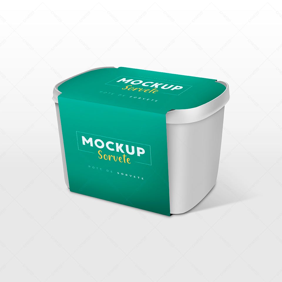 Mockup Realista de Pote de Sorvete com Etiqueta Verde
