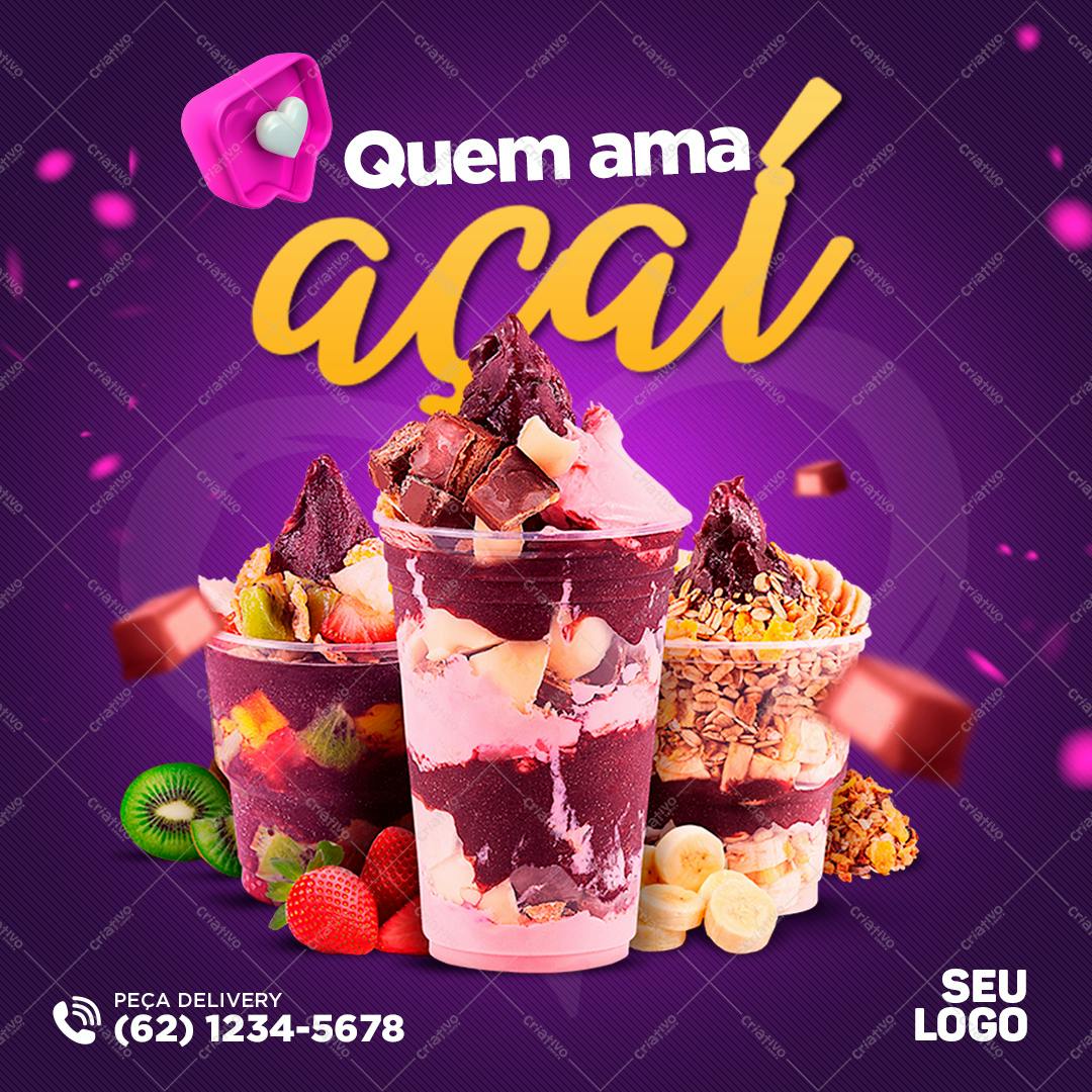 Post para Redes Sociais Dia do Açaí PSD Editável