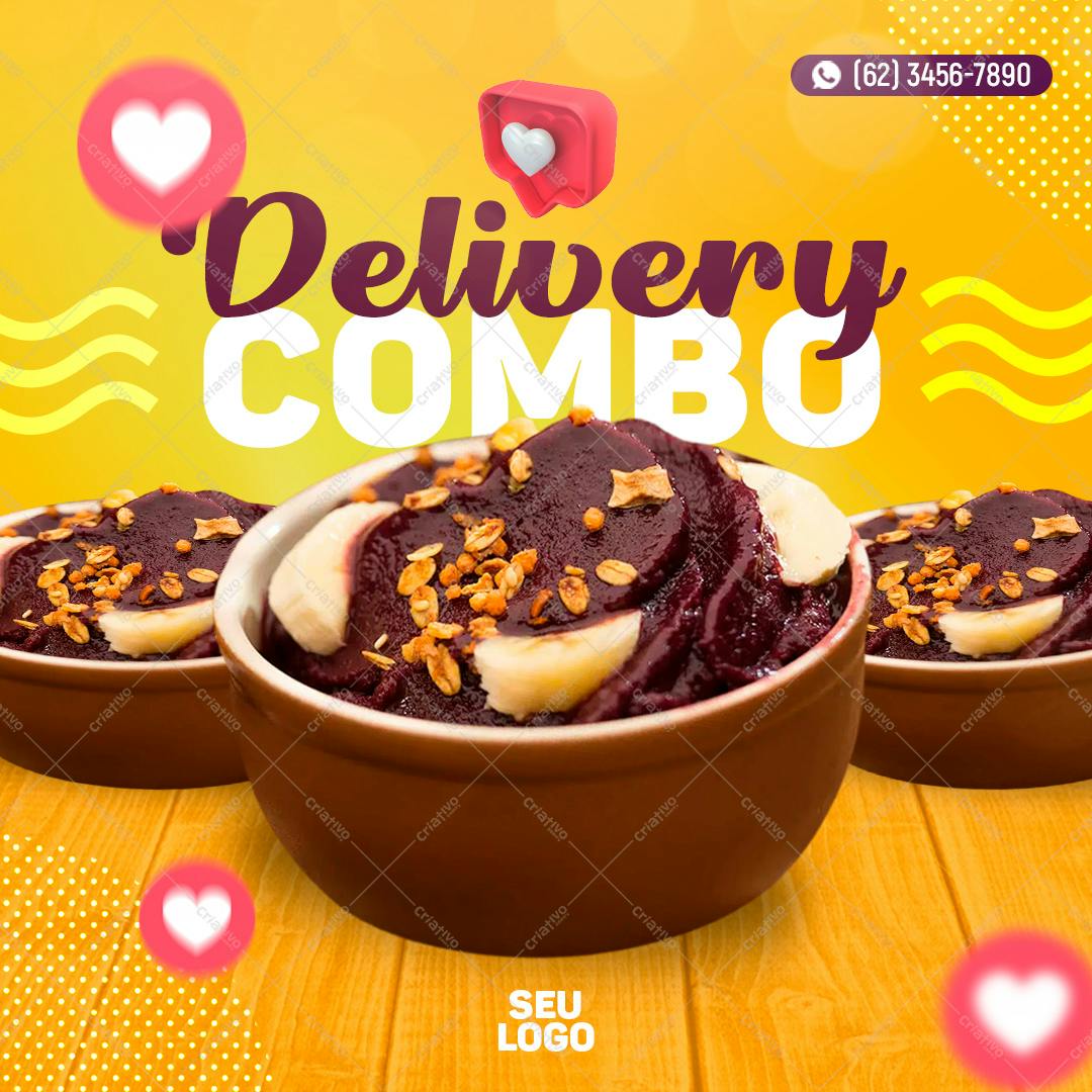 Post para Redes Sociais Açaí Delivery PSD Editável
