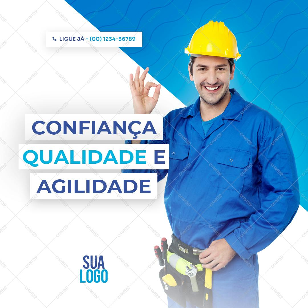Post para Redes Sociais Profissional de Construção PSD Editável