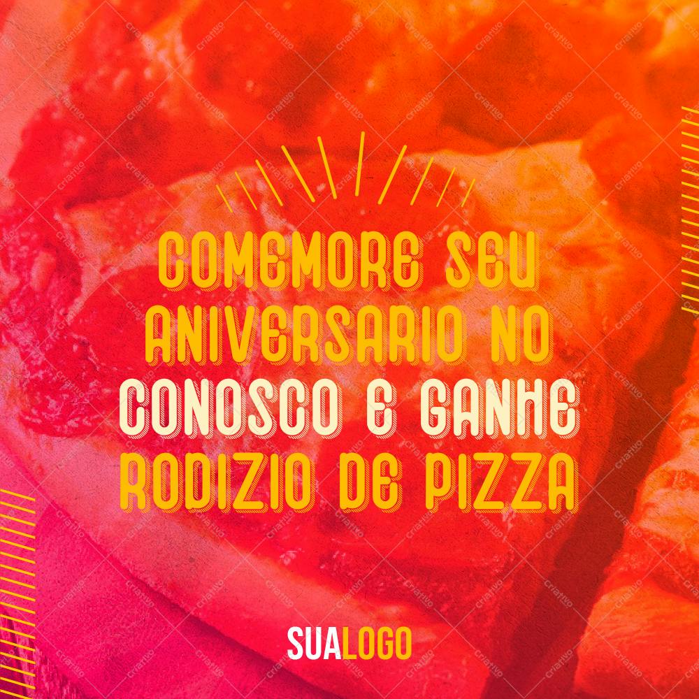 Post para Redes Sociais Aniversário Pizza PSD Editável