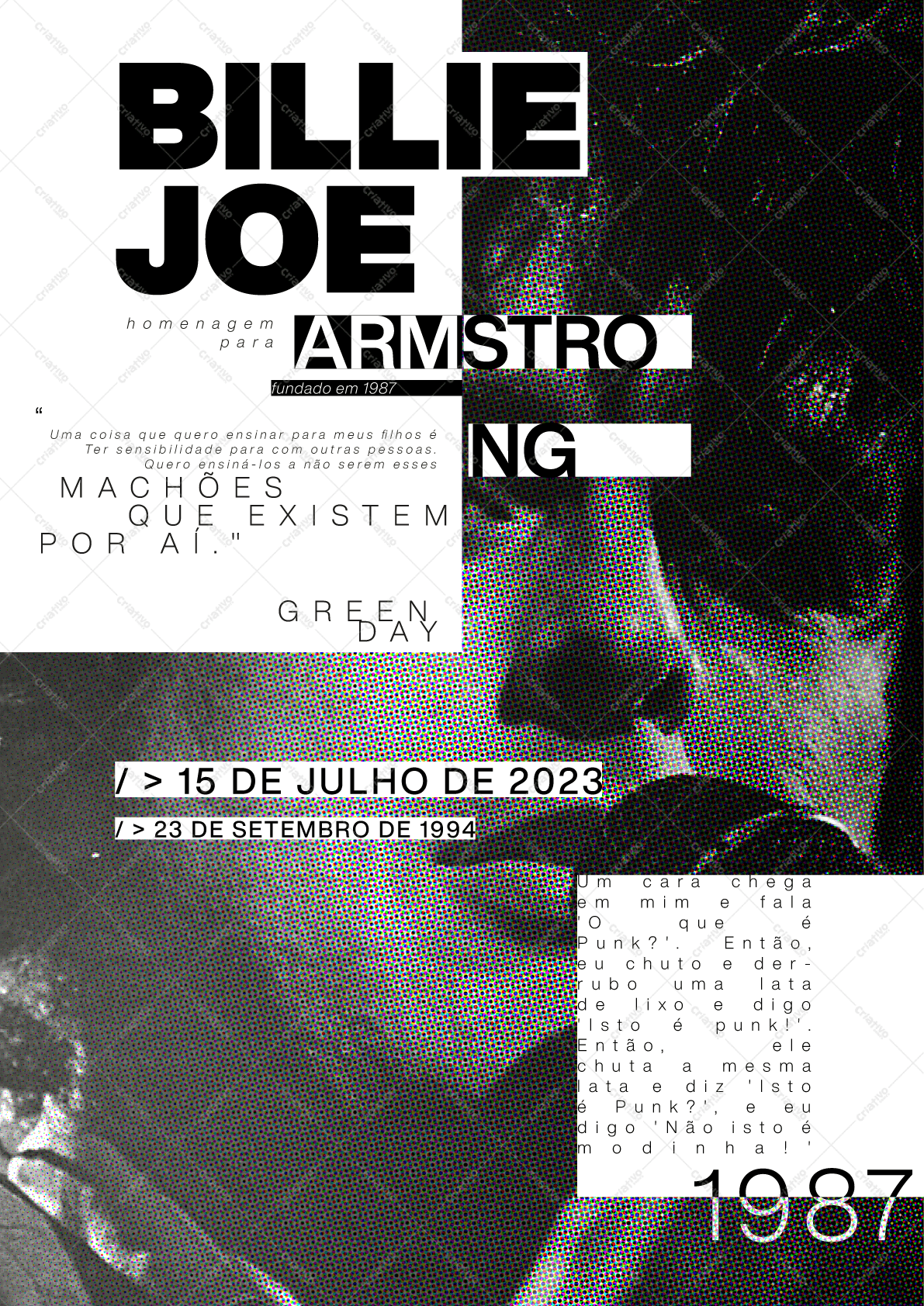 Ilustração Vetorial Billie Joe Armstrong Preto e Branco