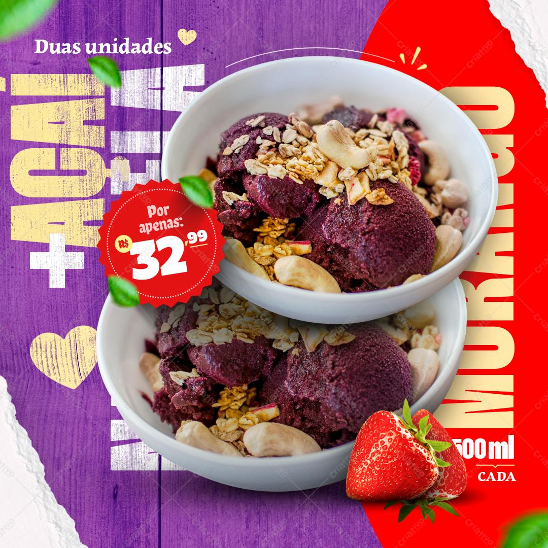 Cardápio Açaí com Morango PSD Editável