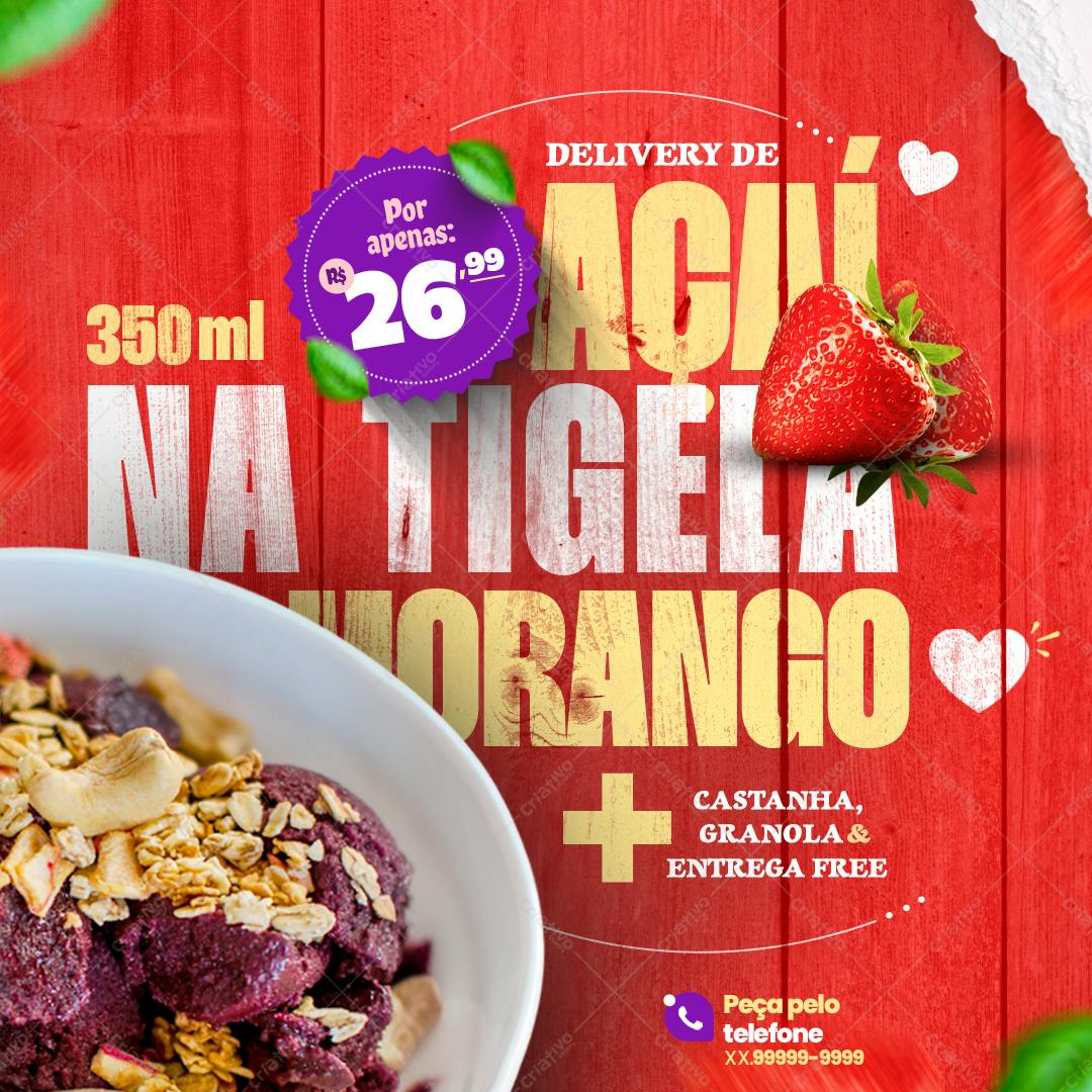 Cardápio Açaí na Tigela PSD Editável