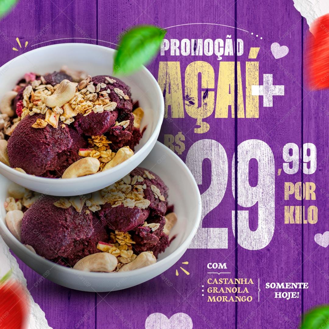 Post para Redes Sociais Promoção Açaí PSD Editável