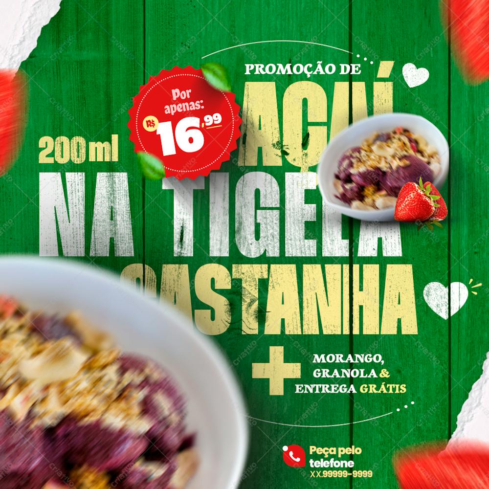 Promoção Açaí Na Tigela Com Castanha 