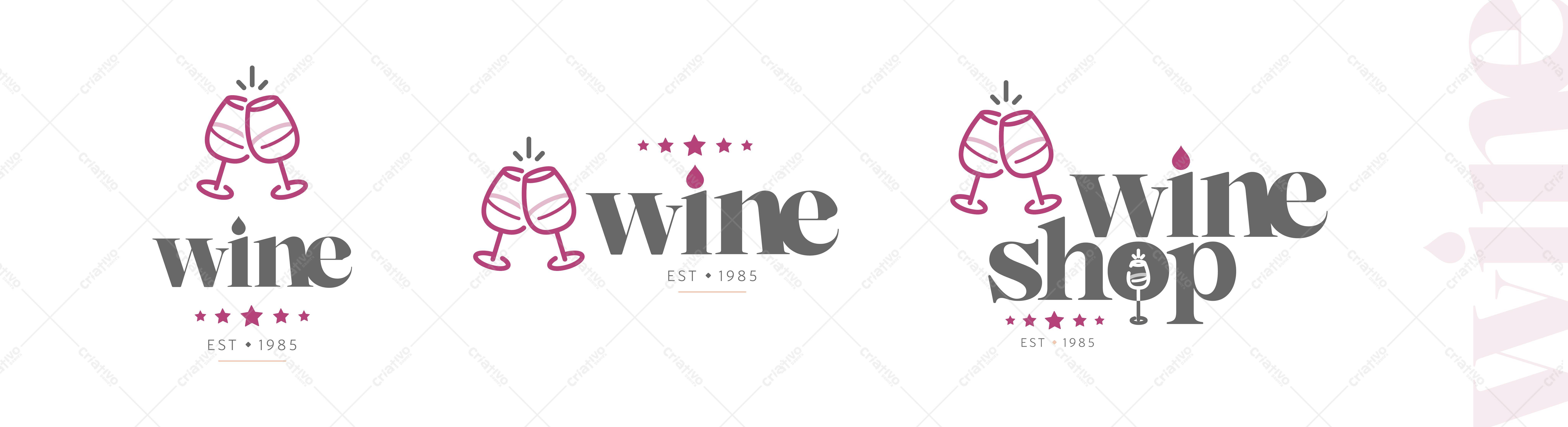 Logotipo Vetorial de Vinho Rosa e Cinza