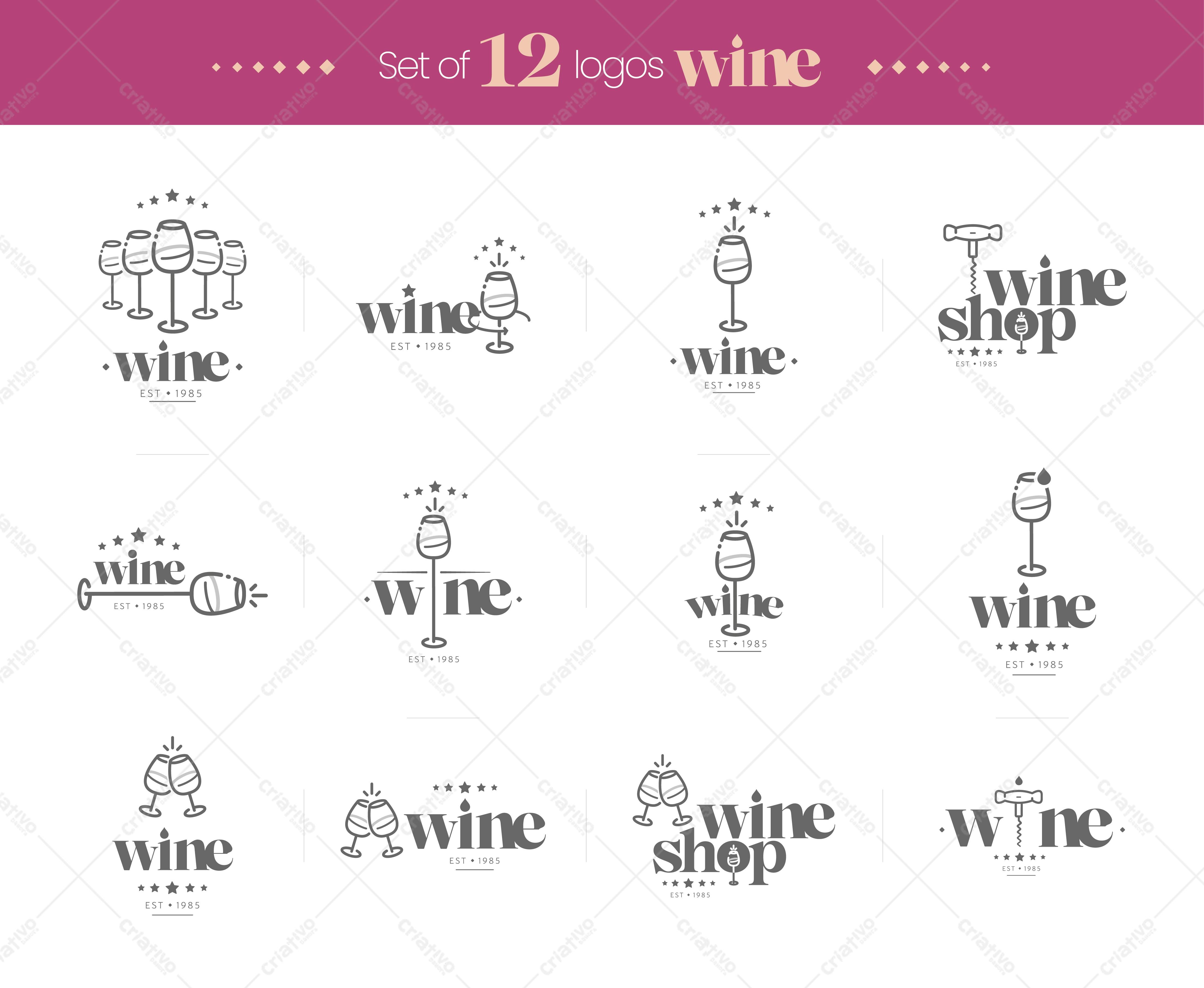 Conjunto de Logotipos Vetoriais de Vinho