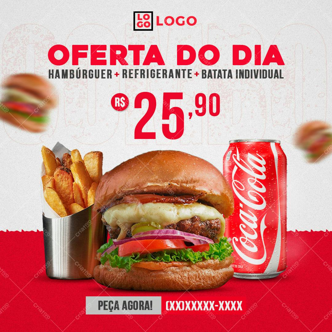 Oferta Dia Hambúrguer, Refrigerante e Batata PSD Editável