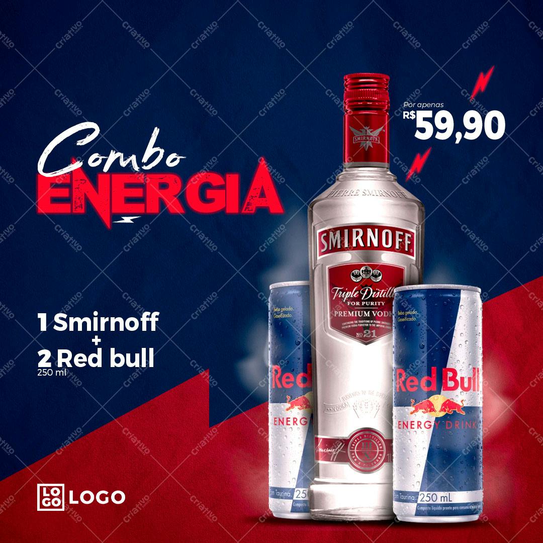 Template de Mídia Social Combo Energético Smirnoff + Red Bull PSD Editável