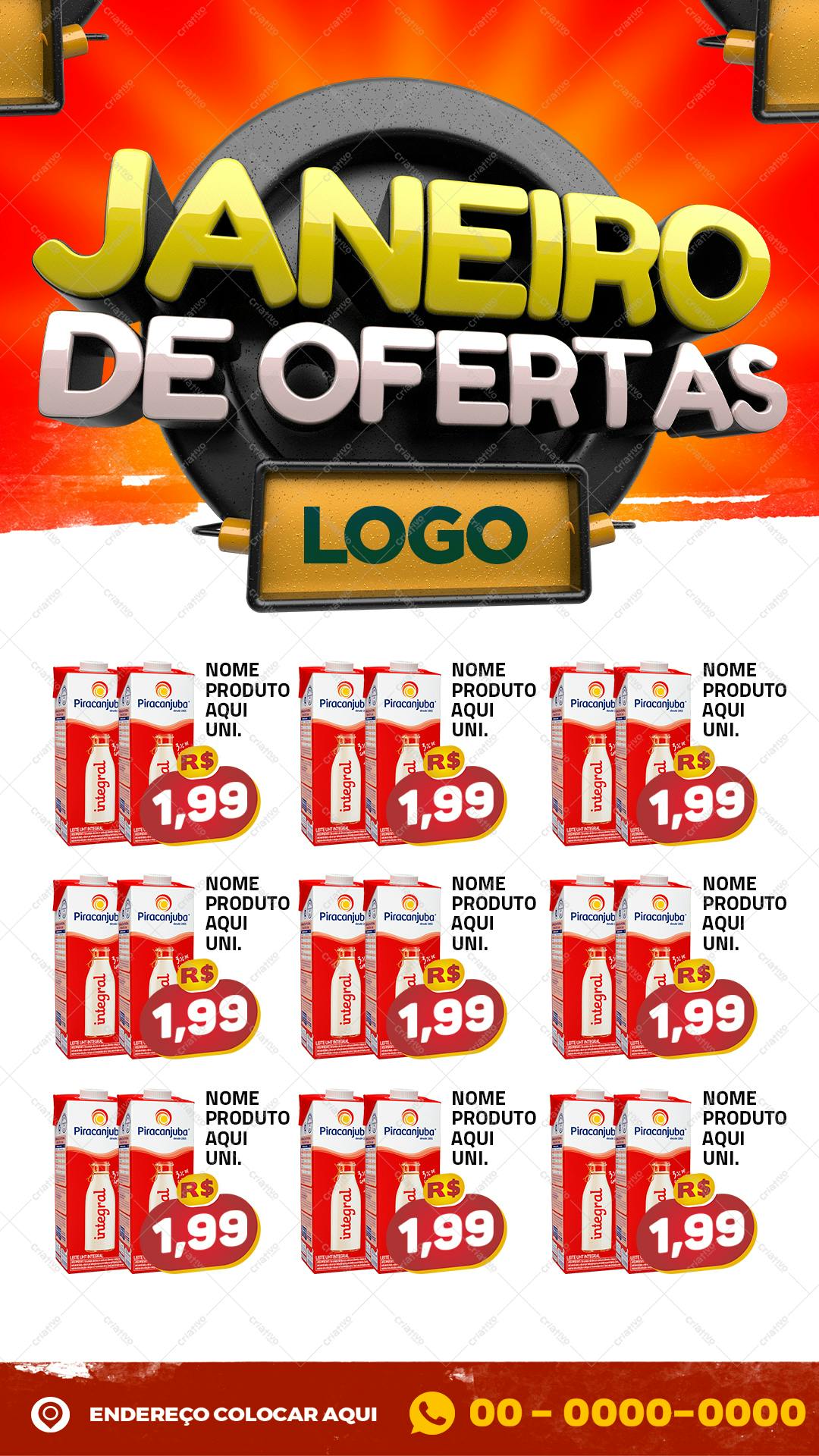 Banner Janeiro de Ofertas com Produtos Lácteos PSD Editável