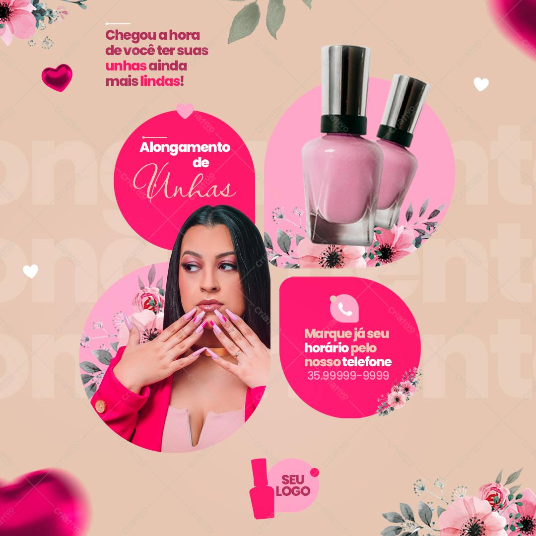 Post para Redes Sociais Alongamento de Unhas PSD Editável