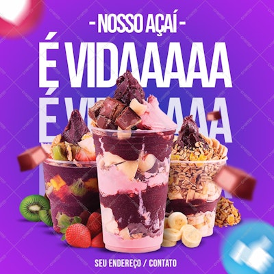 Post para Redes Sociais Açaí PSD Editável