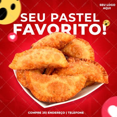 Editable PSD template for social media posts showcasing delicious fried pastries. Vibrant red background with golden-brown pastels. Perfect for promoting bakeries, snack bars, and restaurants. Target audience: food business owners.