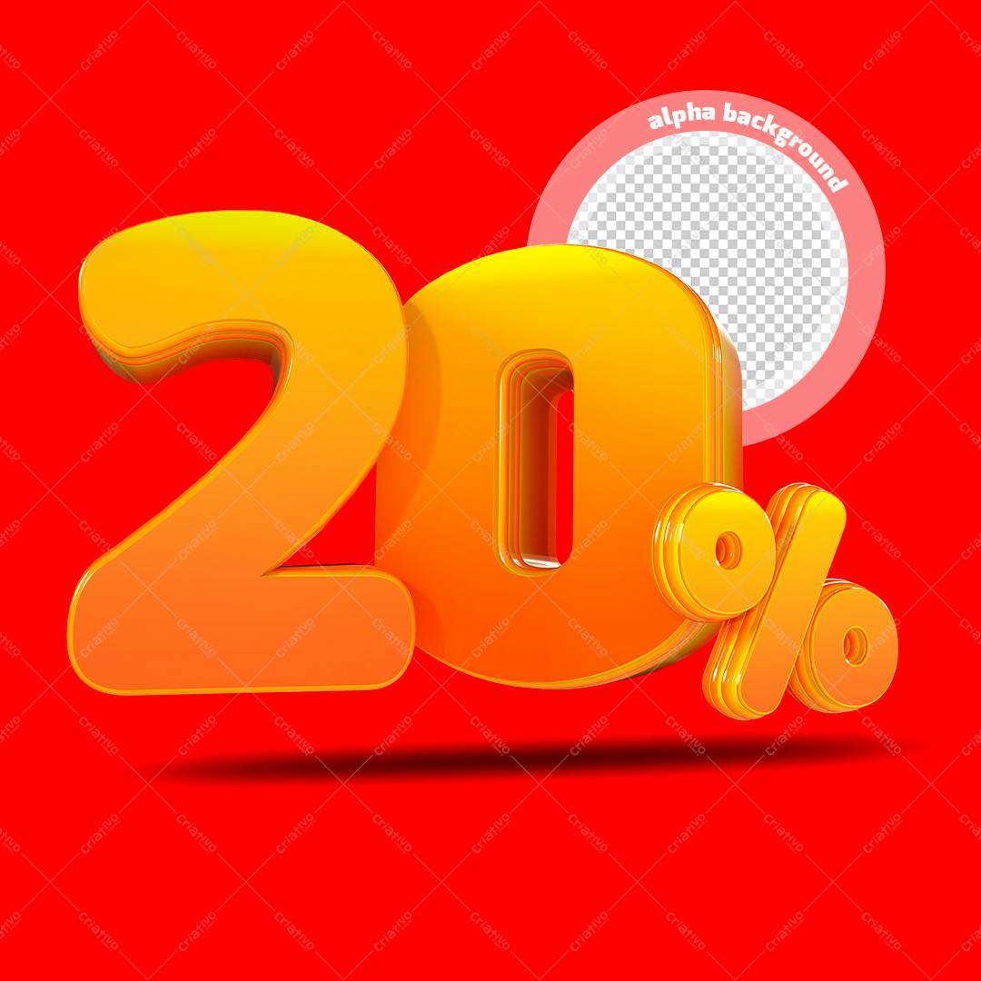 Selo 3D promocional desconto 20% amarelo