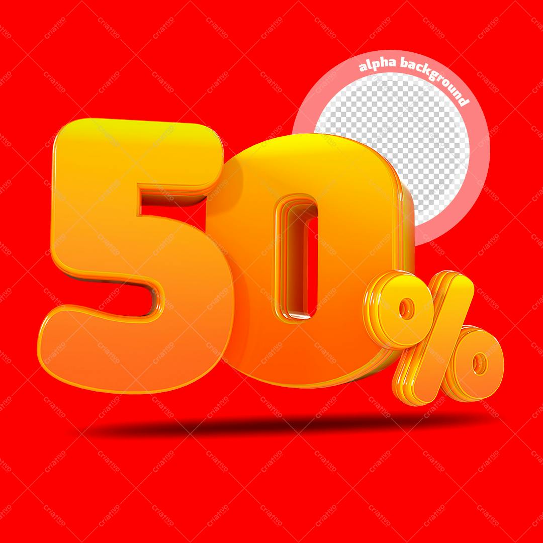 Selo 3D promocional 50% laranja e amarelo