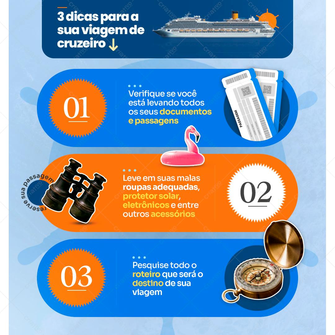 Infográfico Dicas Viagem de Cruzeiro PSD Editável