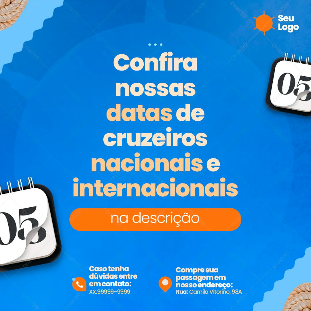 Post para Redes Sociais Datas de Cruzeiros PSD Editável