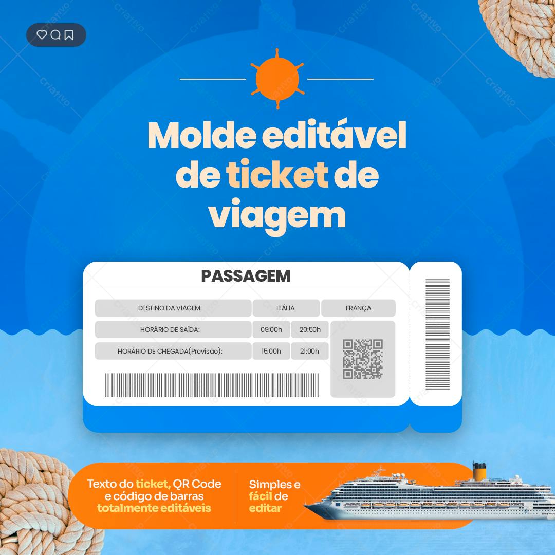 Ticket de Viagem para Férias PSD Editável