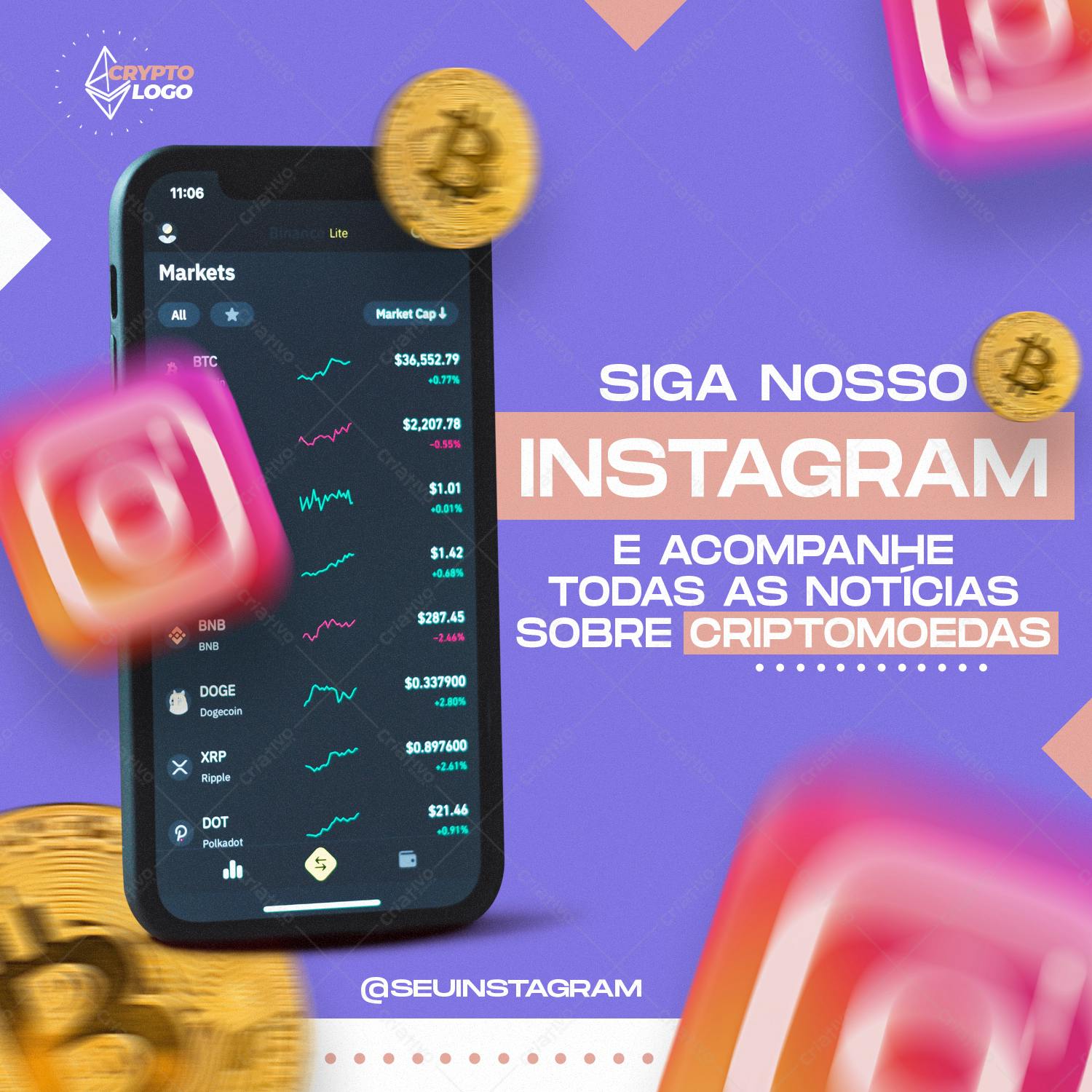 Post para Redes Sociais sobre Criptomoedas PSD Editável