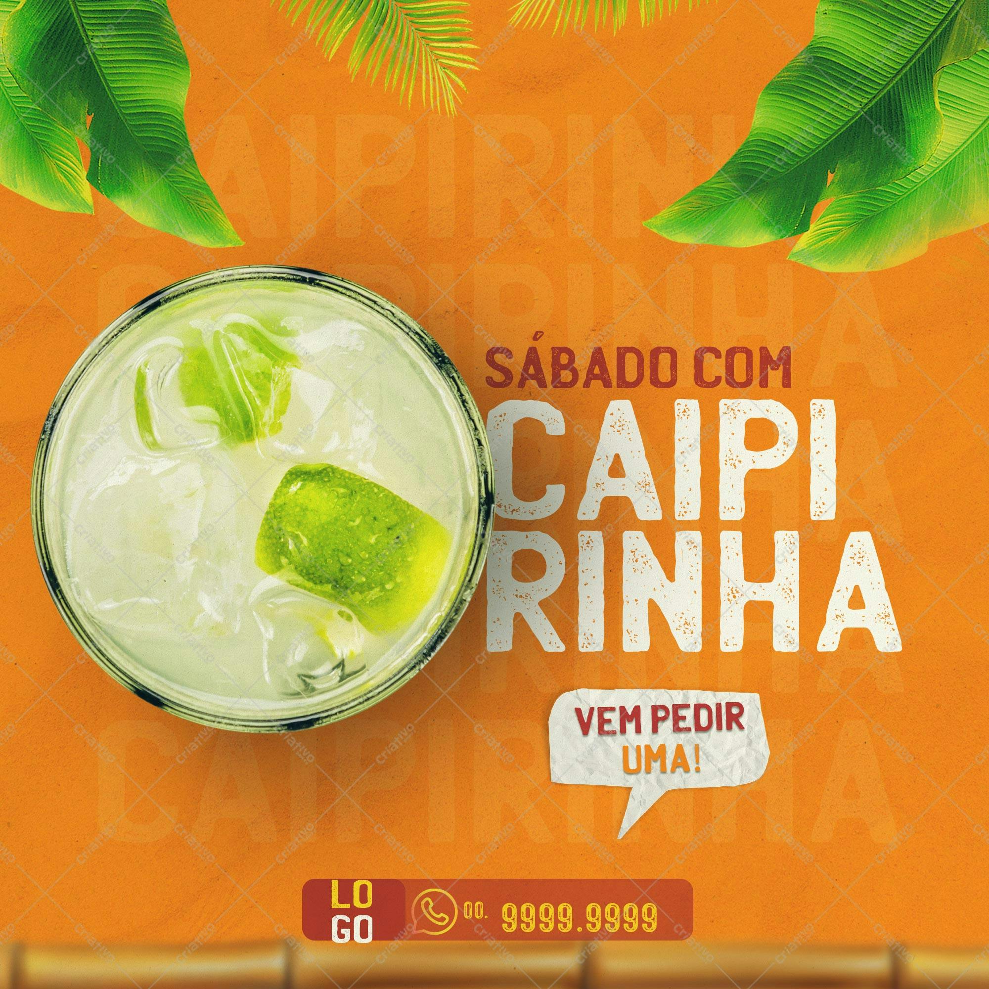 Post para Redes Sociais Sabor Verão Caipirinha PSD Editável