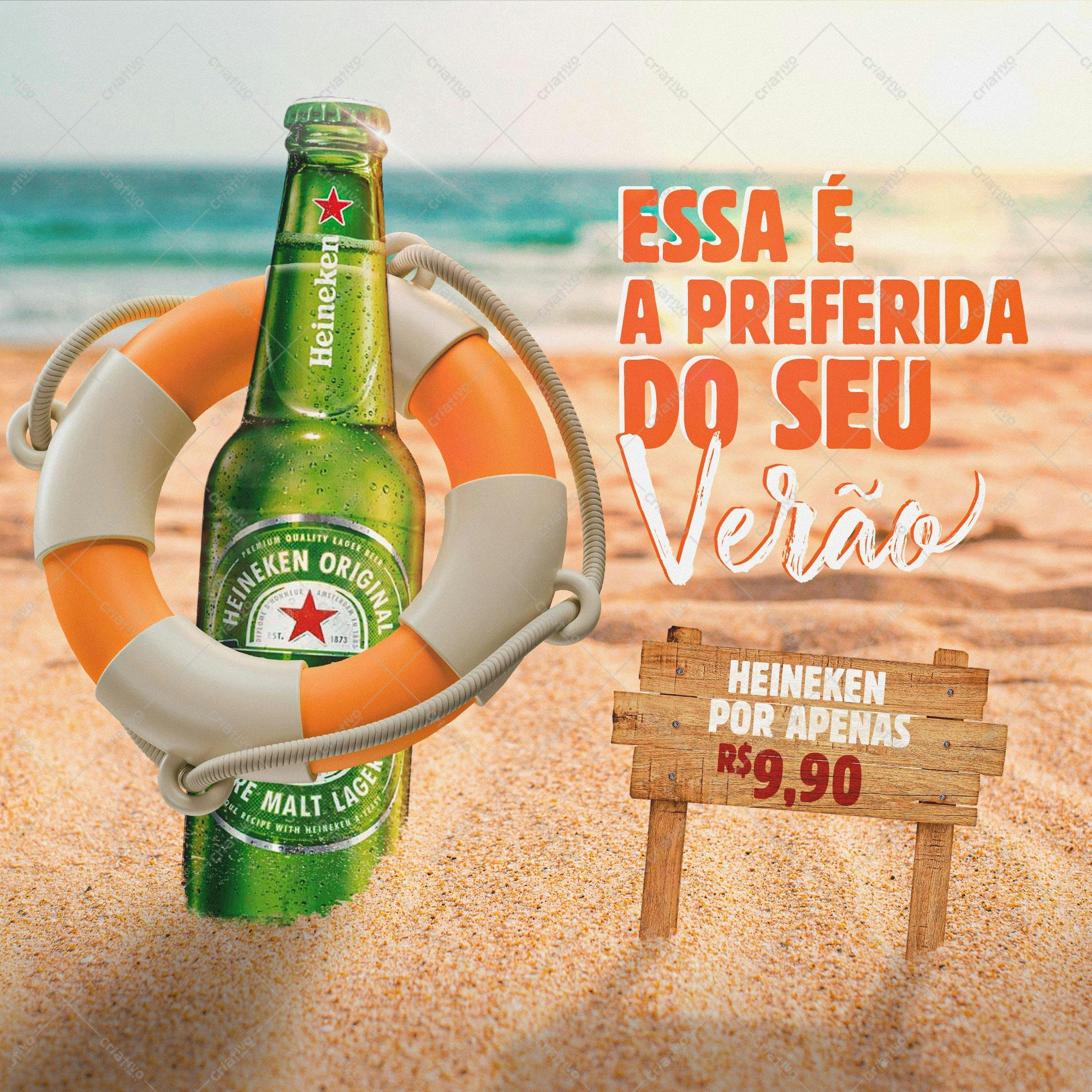 Flyer de Verão com Cerveja Heineken PSD Editável