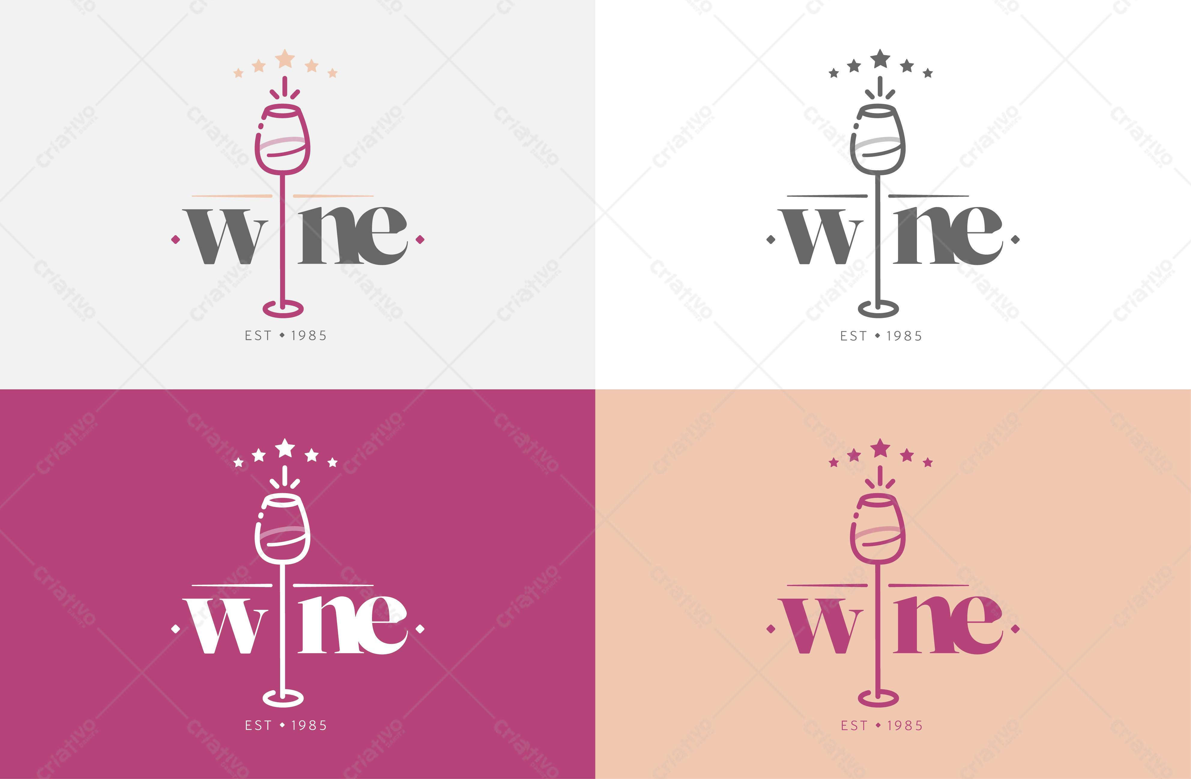 Logotipo vetorial de vinícola minimalista com copo de vinho
