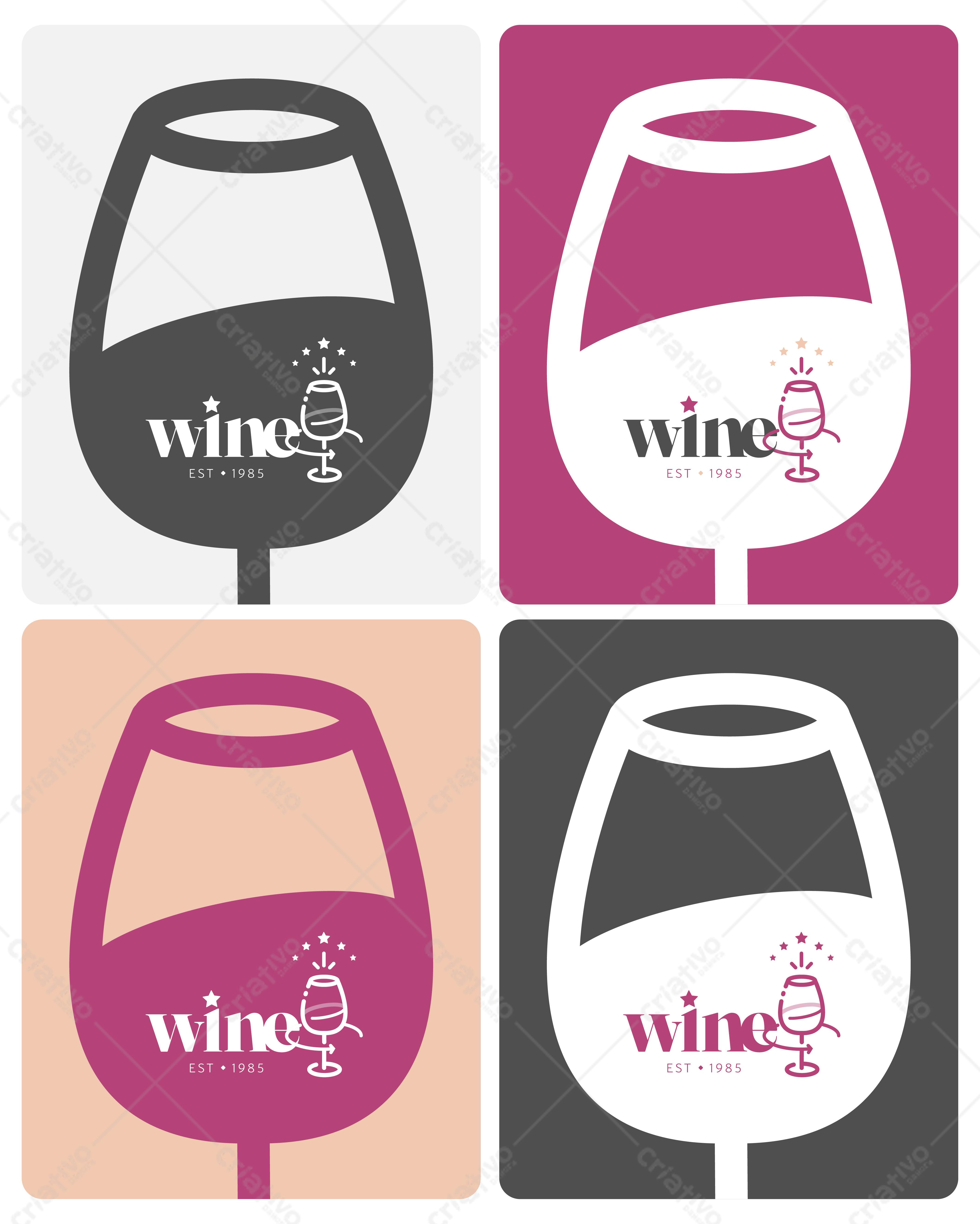 Logotipo Vetorial Vinícola Rosa e Cinza