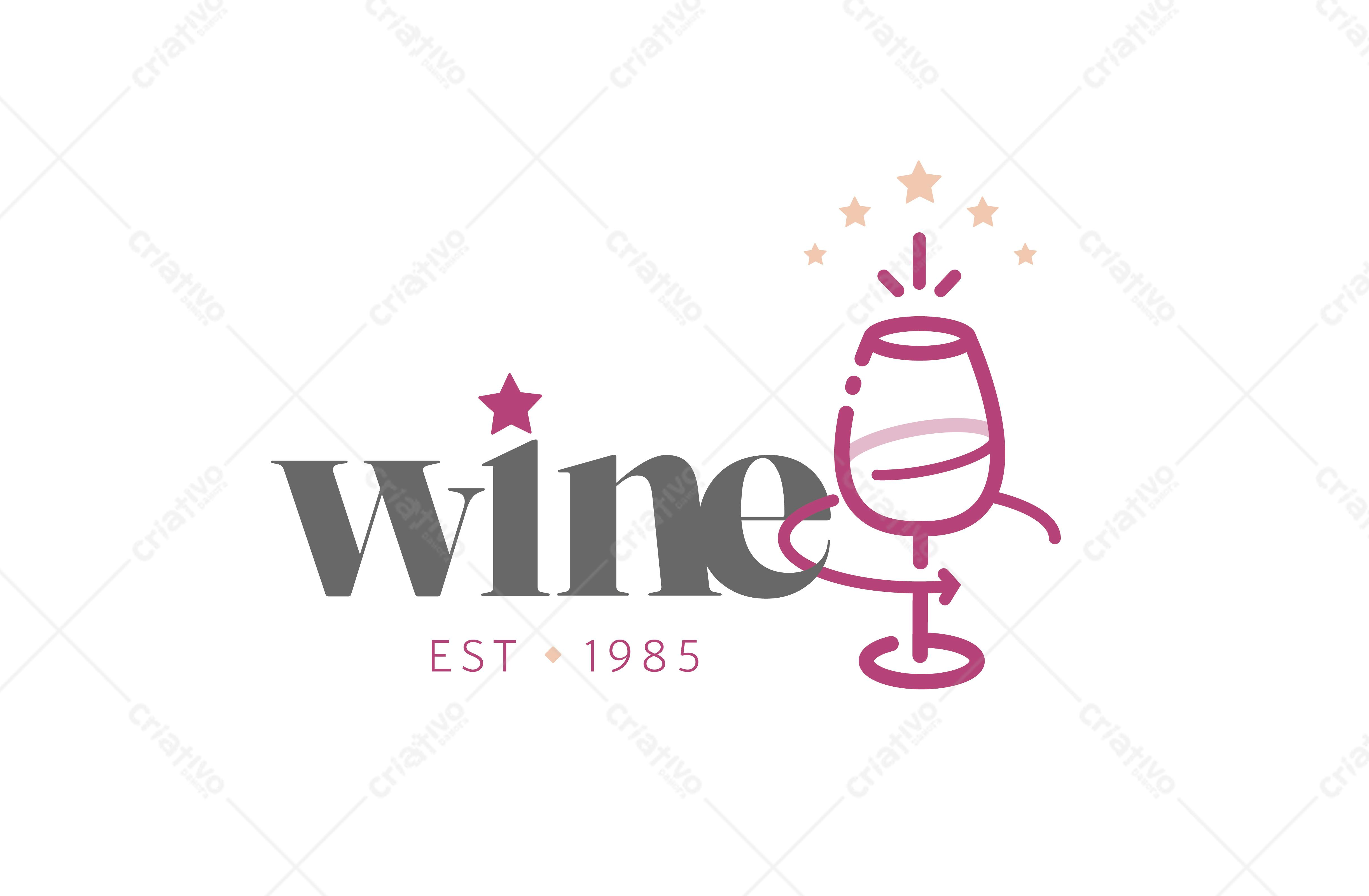 Logotipo Vetorial Vinícola Rosa e Cinza