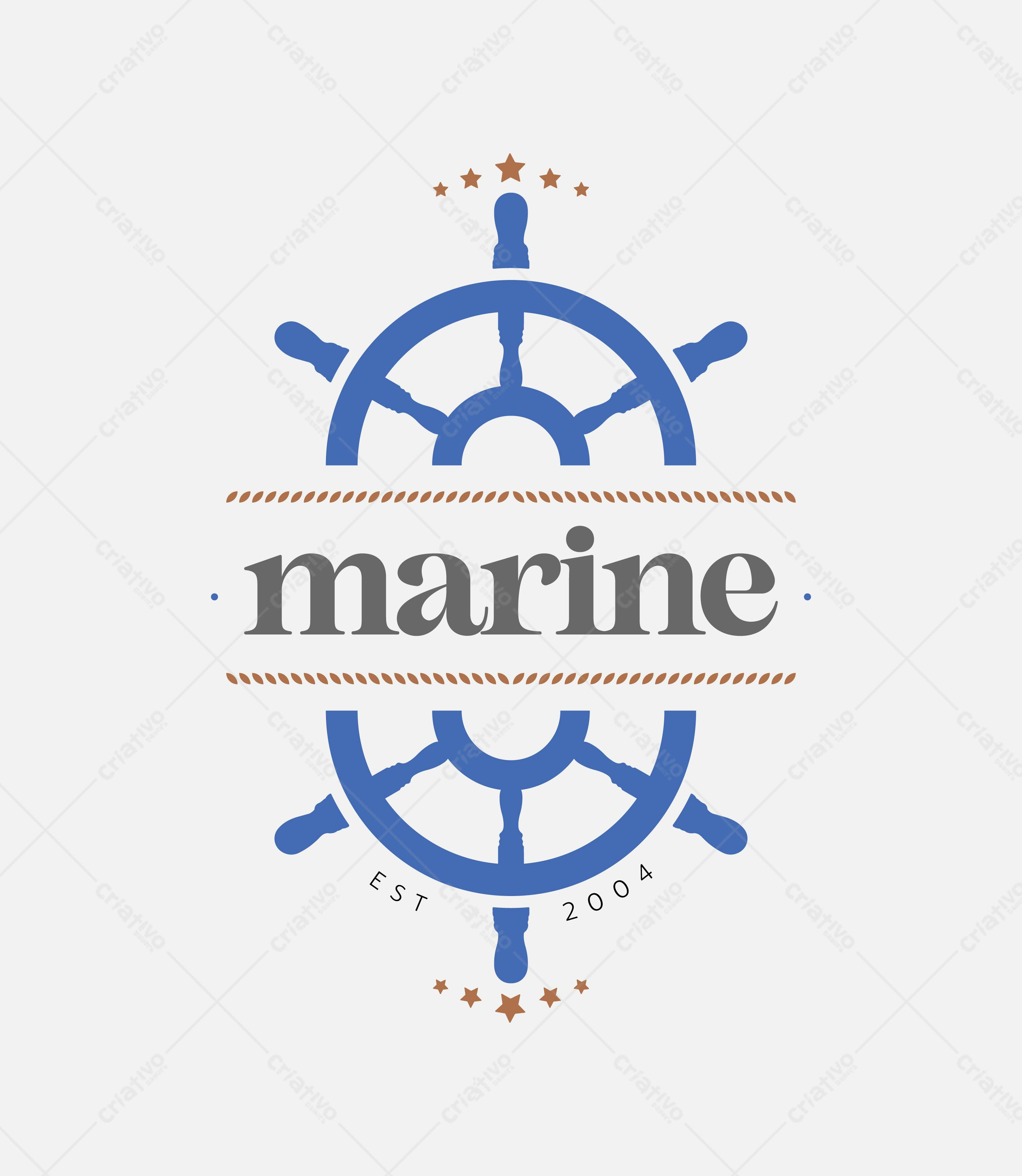 Logotipo Vetorial Marítimo com Leme Azul