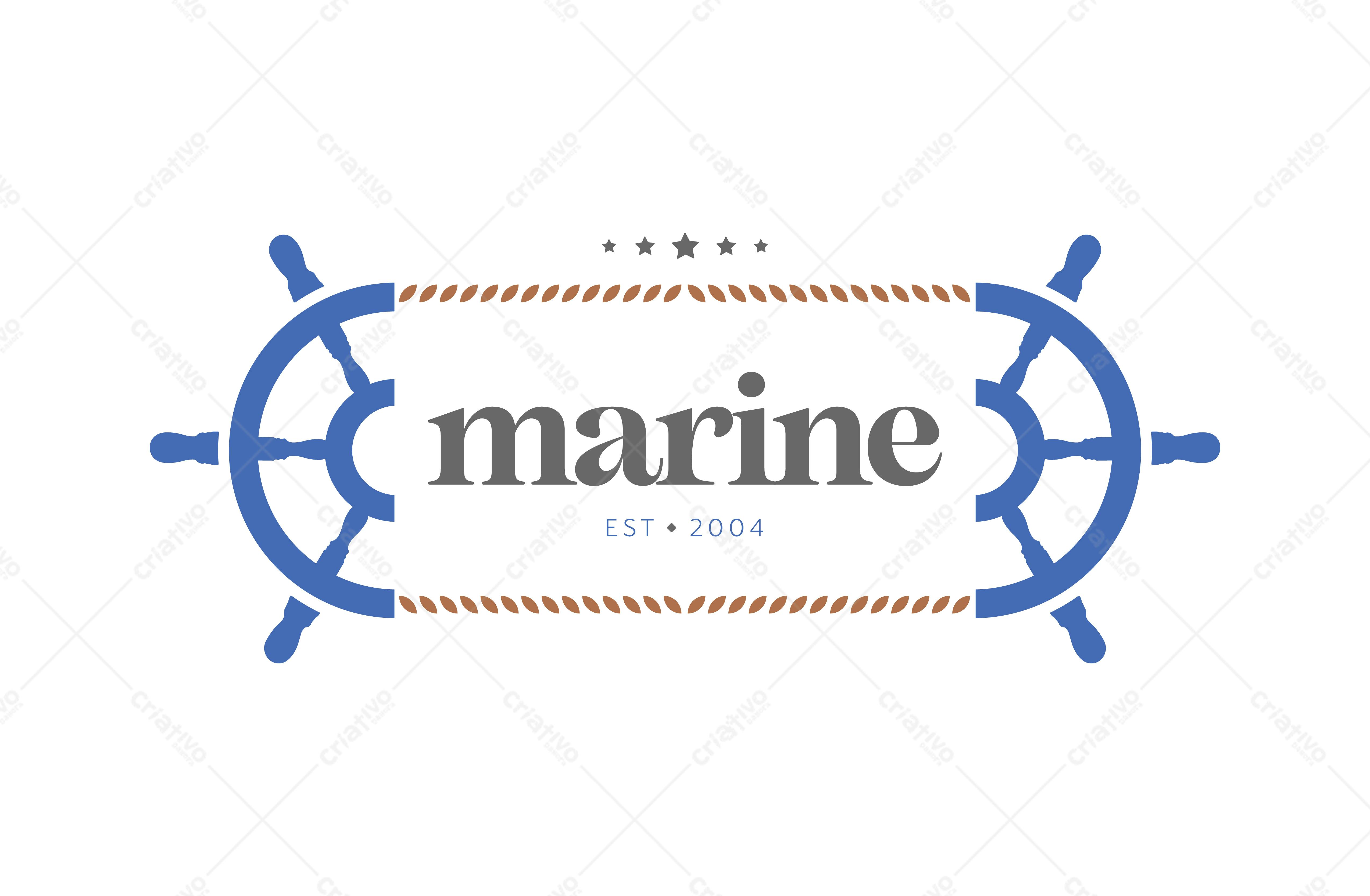 Logotipo vetorial náutico com leme azul e corda