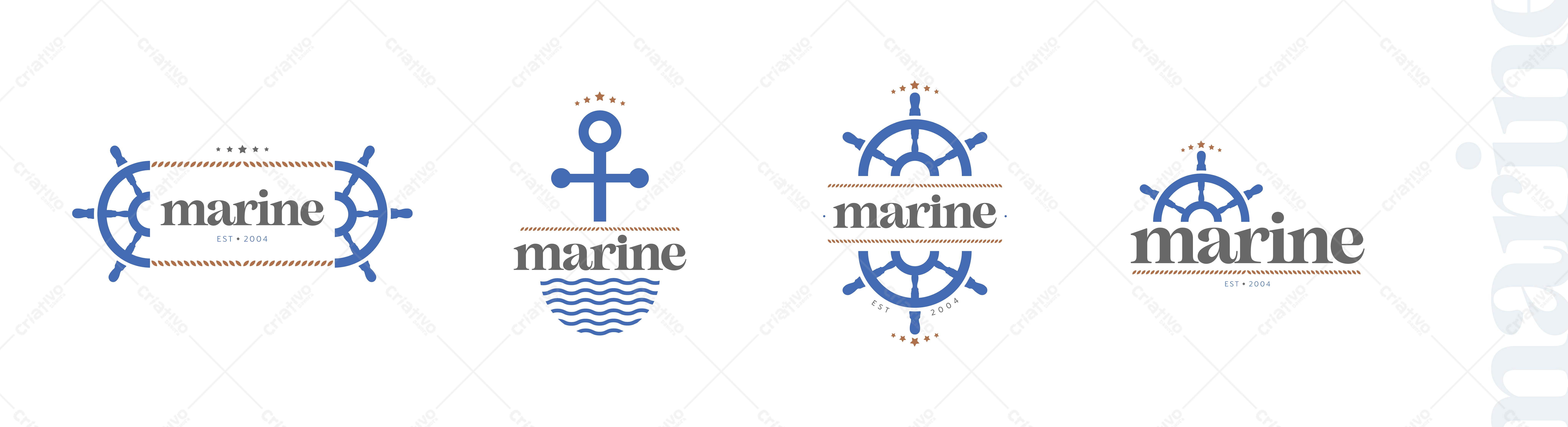 Logotipo Vetorial Náutico Ancora e Leme Azul