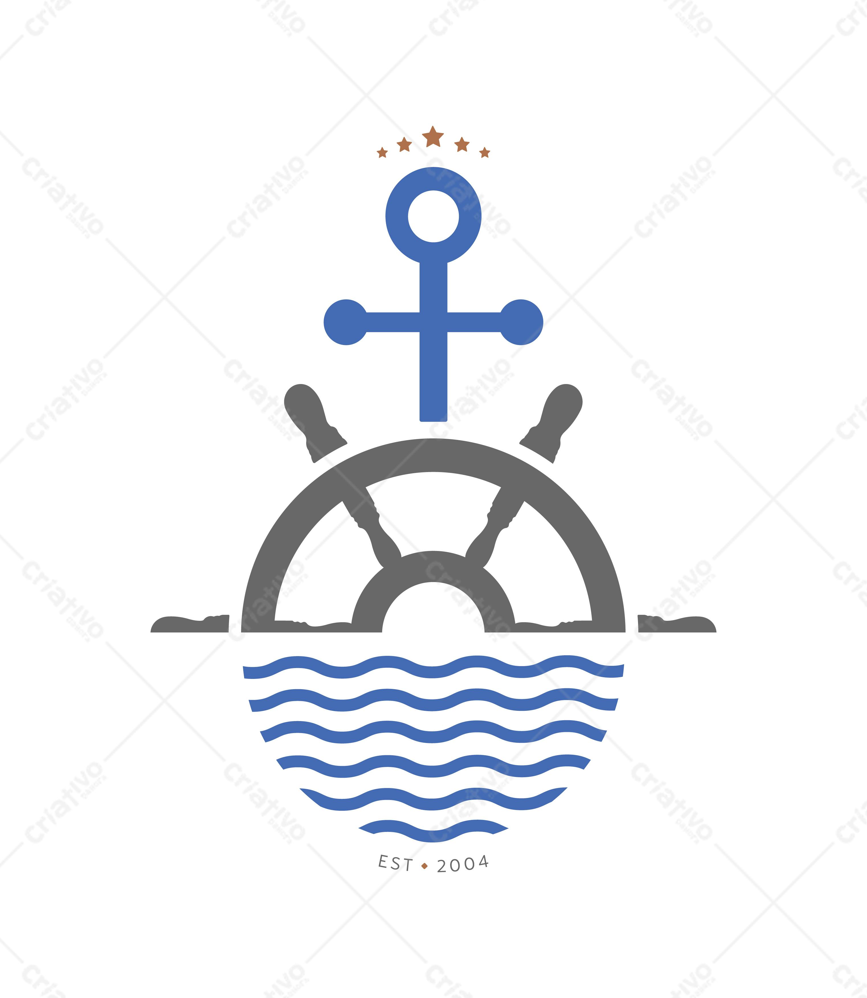 Logotipo Vetorial Náutico com Leme e Âncora