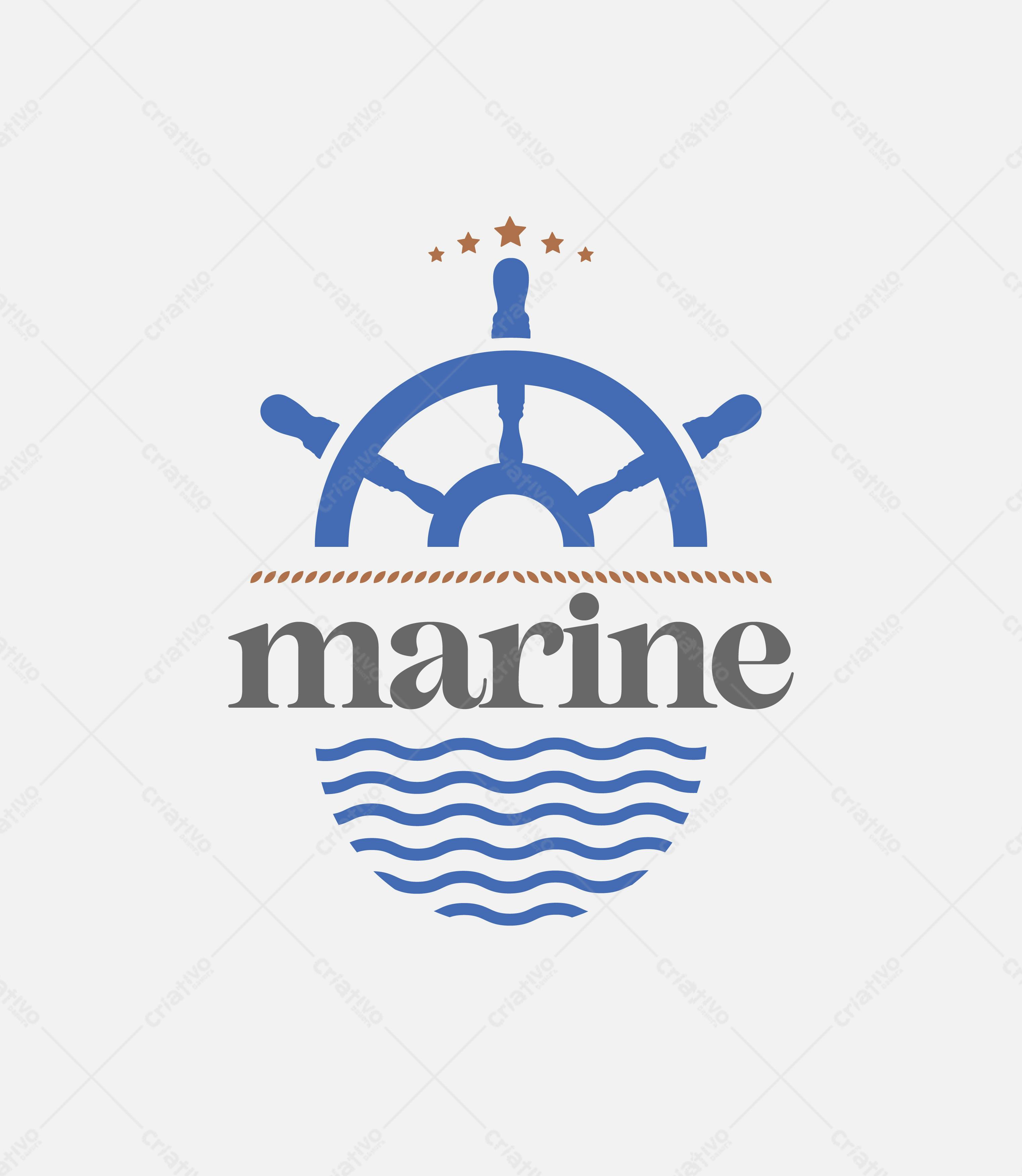 Logotipo vetorial náutico com leme e ondas