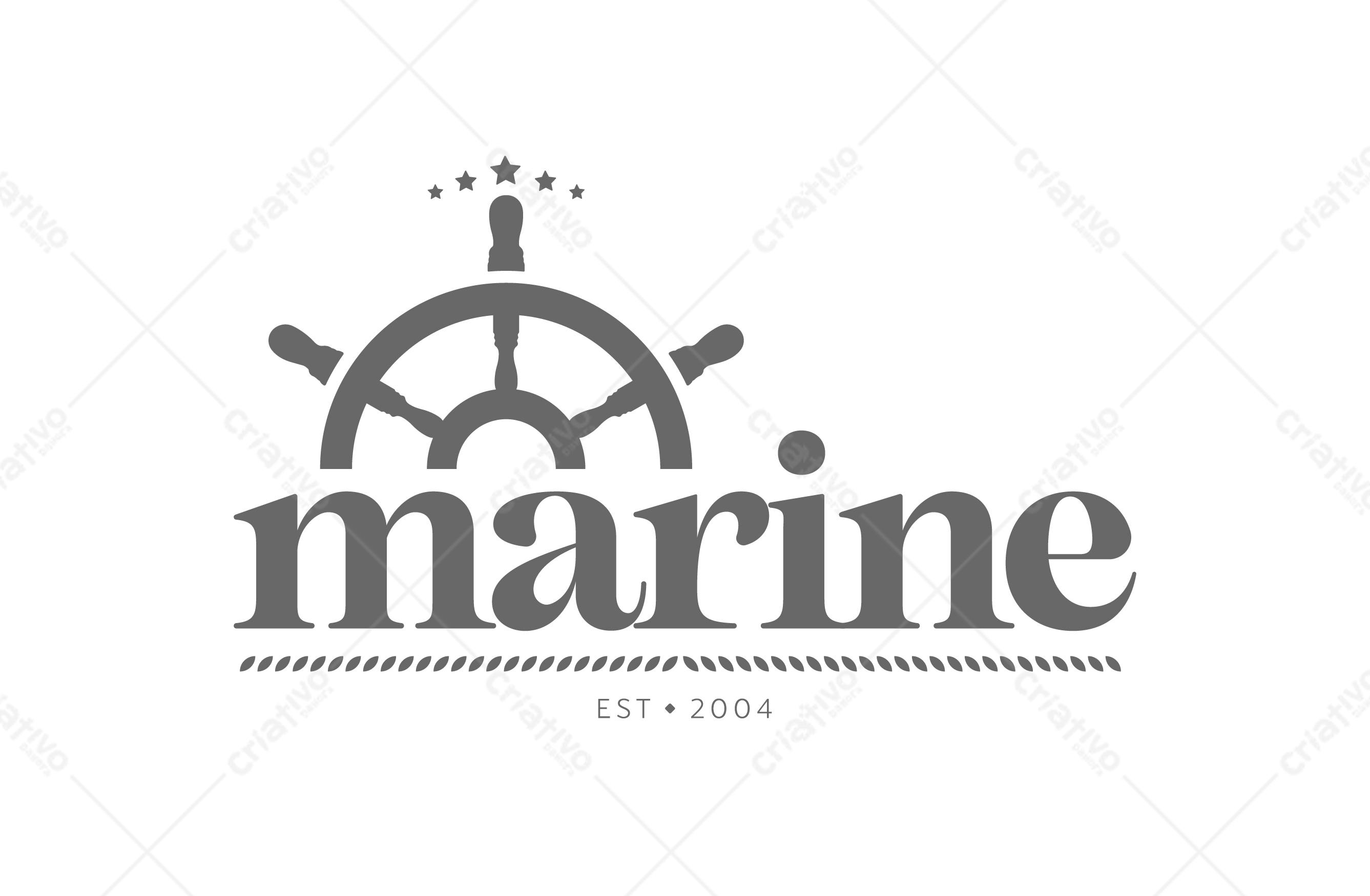 Logotipo Vetorial Marine Leme Náutico Cinza