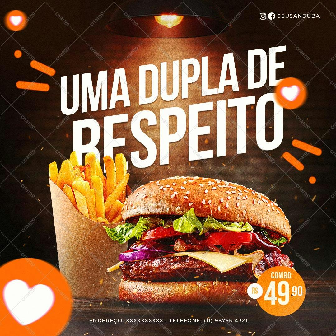 Cardápio de Hambúrguer e Batata Frita PSD Editável