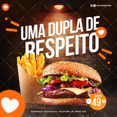 Cardápio de Hambúrguer e Batata Frita PSD Editável