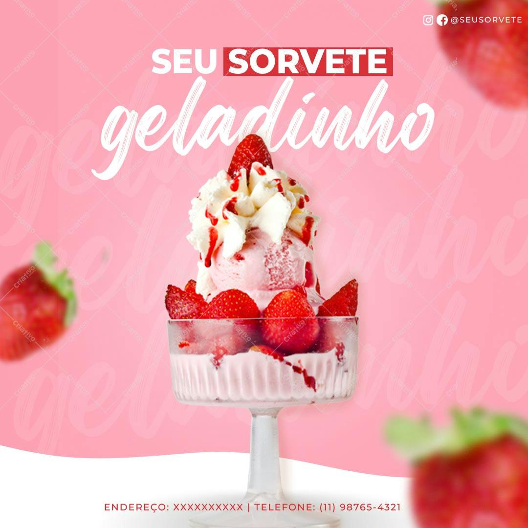 Post para Redes Sociais Sorveteria PSD Editável