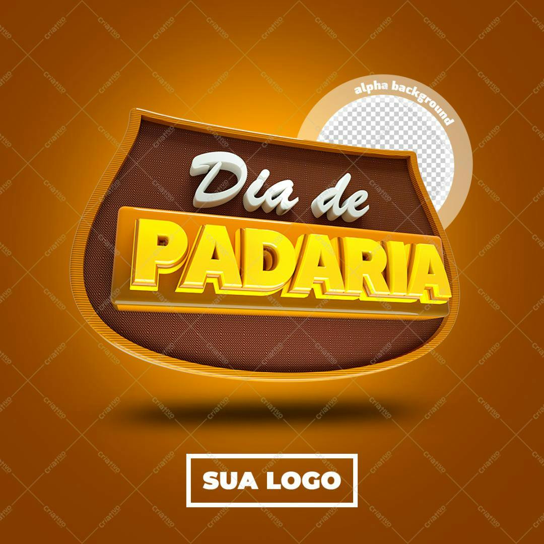 Selo 3D comemorativo Dia da Padaria dourado e marrom