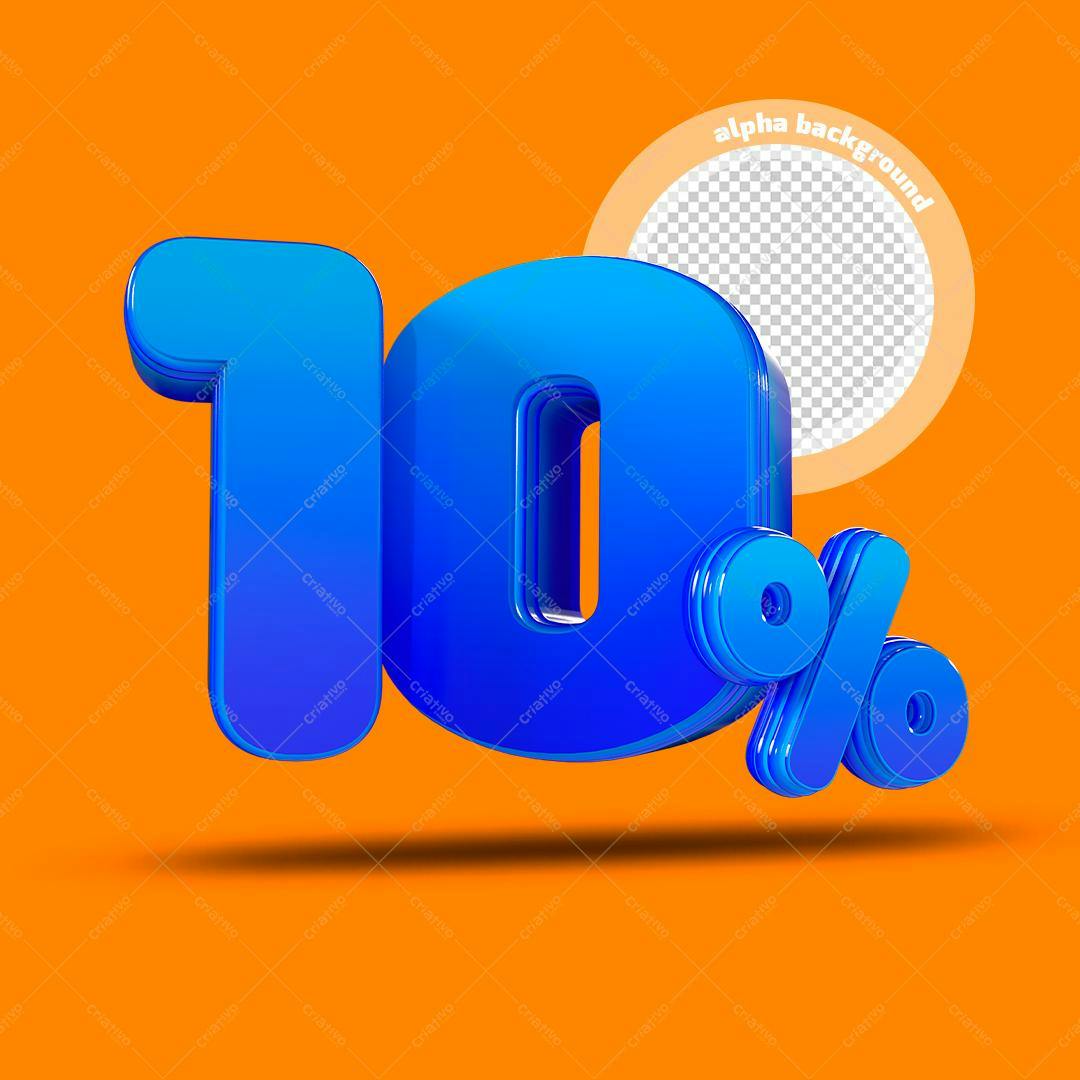 Selo 3D promocional azul brilhante 10%