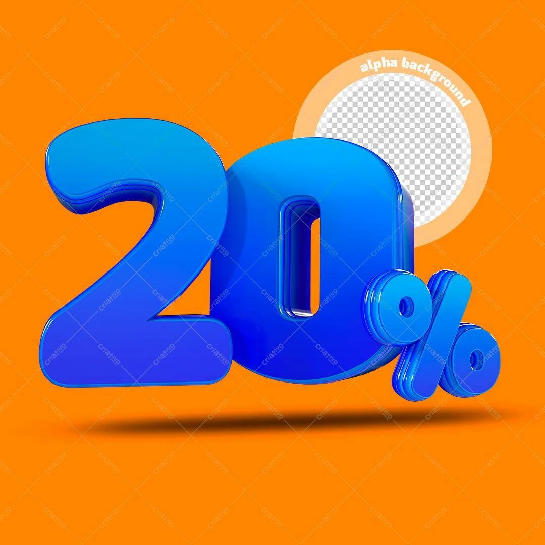 Selo 3D promocional azul brilhante 20%