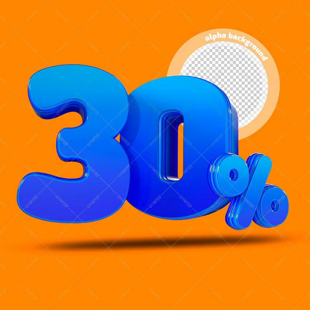 Selo 3D promocional desconto azul brilhante
