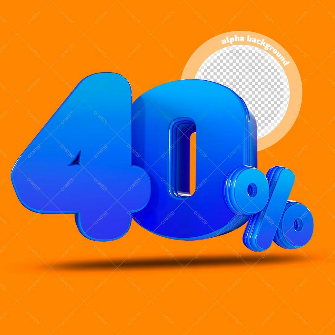 Selo 3D promocional azul brilhante 40%