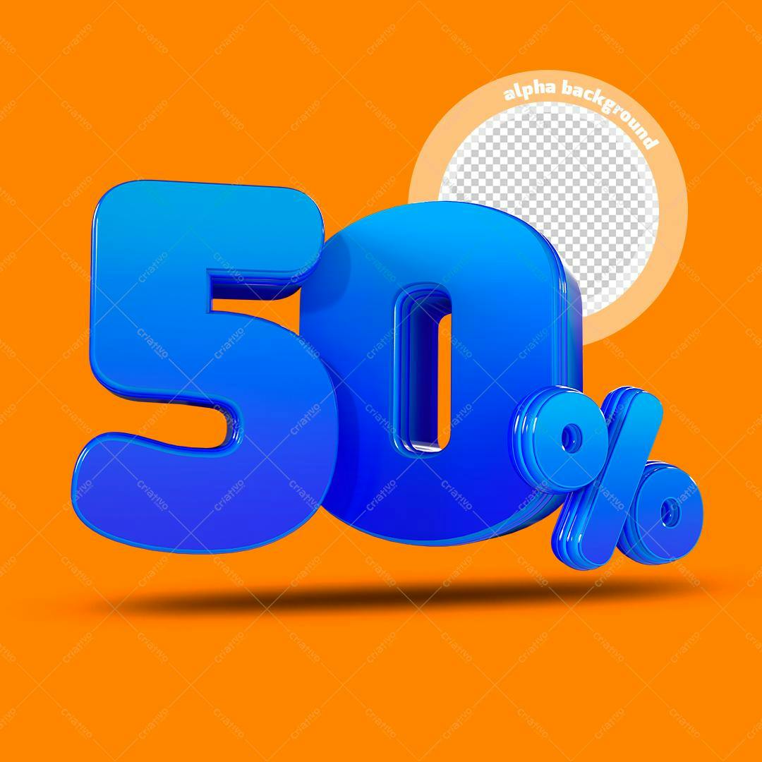Selo 3D promocional azul brilhante 50%